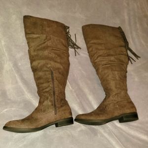 Suede over the knee flat heel boots